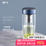万象（WANXIANG）双层玻璃杯节日礼物送男友商务便携办公杯大容量茶杯男茶水分离杯 V270-灰蓝色 360ml