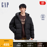 Gap男装徽章logo抽绳立领连帽羽绒服纯色外套677652 黑色 L (175/96A) 亚洲尺码