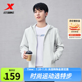 特步防泼水外套新款男夹克上衣跑步训练服户外骑行服双层风衣运动服 尘灰色-0104 2XL