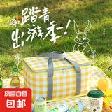 春游野餐垫户外防潮垫加厚可折叠野炊帐篷地垫露营草地沙滩垫批发 黄白格野餐包 35*20*20