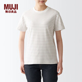 无印良品（MUJI） 女式 双罗纹编织 T恤 休闲百搭 短袖女夏季薄荷曼波风 浅灰色条纹 2S XS