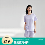全棉时代睡衣女短袖短裤情侣家居服套装针织平纹 柔雾紫XL