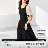 尚都比拉法式连衣裙夏季中长款a字裙泡泡袖系带收腰显瘦裙子 黑色 L 