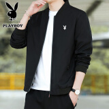 花花公子（PLAYBOY）夹克男春秋季外套立领外衣新款休闲宽松日常纯色百搭休闲棒球服 2030公版黑色 2XL -(140斤-160斤)