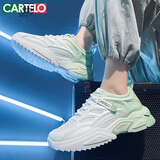 卡帝乐鳄鱼（CARTELO）老爹鞋男鞋2025秋季鞋子男网面鞋厚底休闲鞋男士运动鞋 白绿 40