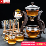 玻璃自动茶具套装家用懒人全自动磁吸泡茶器现代简约创意日式功夫茶具 玻璃（邀月）自动茶具-6金把杯+杯架