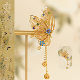 俏江南蝴蝶流苏银胸针非遗花丝鎏金镂空多层珐琅彩轻奢新中式绣球银胸花 灵蝶.花丝银鎏金胸针/吊坠