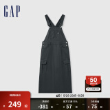 Gap女装夏季多口袋可调节背带裙工装户外百搭长裙498048 黑色 S (160/80A) 亚洲尺码