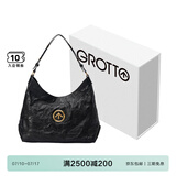 GROTTO个乐黑石hobo大号植鞣绵羊皮腋下单肩斜挎包礼物 经典黑L（金标）