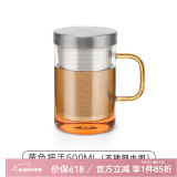 尚明耐热玻璃泡茶杯茶水分离不锈钢过滤办公茶杯带盖带把透明水杯家用 黄把500ml