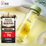 希诺（HEENOOR）玻璃杯女士单层加厚水杯创意花茶杯便携随手杯清新可爱学生杯子 清新绿 470ml