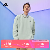 adidas情侣款休闲宽松抓绒圆领长袖卫衣套头衫男女阿迪达斯轻运动   浅绿   S
