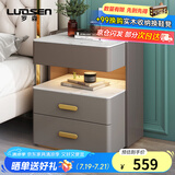 罗森（LUOSEN）岩板床头柜简约现代卧室小柜子意式轻奢实木家用床边柜岩板款灰色