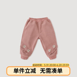 巴厘小猪女童加绒裤子秋冬季加厚灯芯绒裤甜美可爱女宝宝束脚裤儿童保暖裤 深藕红 80 cm
