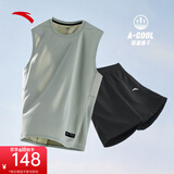 安踏（ANTA）速干背心丨男透气运动跑步2025夏季健身无袖上衣晨练服篮球坎肩 【背心+裤子】绿黑 L (175) 建议130-150斤