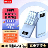 佰桦【3c认证】充电宝超大容量20000毫安时自带线超薄小巧便携移动电源适用苹果华为手机等可上飞机 蓝【66W超级快充+自带四线】旗舰版+提速300% 10000毫安时