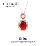 唐后天然红玛瑙项链女款高档S925银宝石珍珠吊坠 生日节日礼物新年