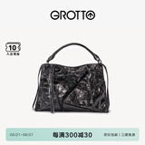 GROTTO个乐翻领包真皮大容量通勤小众机车风手提单肩斜挎包礼物 暗夜银 S