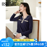 欧莎（OSA）白色长袖V领轻薄针织衫女装2025春秋新款小香风上衣内搭女可外穿 宝蓝色E M