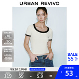 UR2025春季新款女装时尚撞色拼接修身U型领短袖T恤UWM450033 浅黄色 M