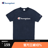 Champion夏季经典款印花草写LOGO圆领休闲运动T恤无性别冠军短袖男女情侣 藏青色(偏薄） M