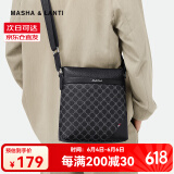 马莎兰缇（MashaLanti）单肩包男士休闲斜挎包通勤大容量商务竖款挎包背包轻便皮质小方包 黑色【京仓 次日达】