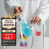 乐扣乐扣（LOCK&LOCK）人鱼线塑料运动水杯便携水壶带刻度提手男女水杯子520ML淡蓝色