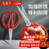 王麻子剪刀家用 剪纸裁缝剪子 红色防锈不锈钢尖头手工大剪刀【万能剪】