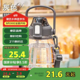 希乐大肚水杯大容量户外运动女儿童学生tritan刻度吸管塑料杯子1.1L 