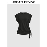 UR2025夏季新款女装时髦设计感休闲侧腰绑带短袖T恤UWM450119