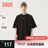 英克斯（inxx）【张凌赫同款】【任嘉伦同款】明星同款插肩刺绣短袖T恤黑白插肩 黑色 XL