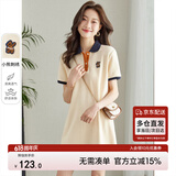 尚都比拉美式复古风小熊刺绣POLO连衣裙小个子夏季宽松显瘦裙子 杏色 XL 