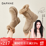 达芙妮（DAPHNE）雪地靴女冬季靴子短靴棉鞋加绒加厚保暖冬款棉靴 4622608008 卡其色 跟高4.5cm 加绒 39 (245mm) 标准码