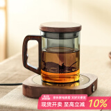 忆壶茶（YIHUTEA） 泡茶杯茶水分离玻璃杯办公室茶道喝茶杯子男士个人专用高档水杯 【黑色】加厚泡茶杯+55℃保温垫