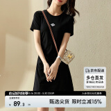 尚都比拉小个子连衣裙女夏季抽褶收腰显瘦t恤裙短款休闲裙子 雅黑色 S