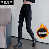 菲洛曼（FEILUOMAN）搭配马丁靴的裤子女工装裤春秋款2025新款帅气束脚显瘦高腰运动裤 黑色款（秋冬款） 加绒 M （103-113斤）