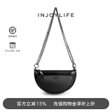 INJOYLIFE复古马鞍包通勤休闲流浪包双链条包斜挎包包半圆子母包 黑色