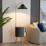 朵斯（DUOSI）落地灯客厅卧室床头柜灯手机无线充电实木茶几抽屉北欧轻奢立式灯 灰色款-带手机无线充电 暖光