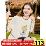 百图betu女装秋季新款卫衣圆领落肩绣花图案宽松卫衣女2308T22 杏色 S