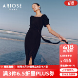 艾诺丝雅诗【商场同款】2024夏季新品开叉中长裙气质连衣裙高级感女30429009 黑色 S