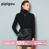 皮皮狗 两翻领套头 打底羊绒衫基础新款打底羊绒针织衫女士内搭毛衣 701黑色 M /100