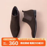 村哥牛皮切尔西男靴高帮皮鞋马丁靴男秋冬季加绒英伦反绒皮短靴 棕色(加绒款) 39