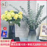 悦多彩优质水养鲜切花 母亲节三八节花束 昆明基地现采直发顺丰生活鲜花 随机单头玫瑰10支+尤加利5支
