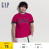 Gap男女装夏季拼接logo圆领短袖T恤宽松上衣460841 玫红色 185/108A(XXXL) 亚洲尺码