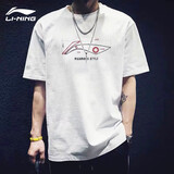李宁（LI-NING）短袖t恤男女同款上衣春夏季李寧国潮印花圆领宽松休闲运动装半袖 标准白 L (175)