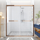 不锈钢淋浴房隔断定制一字型简易干湿分离卫生间移门整体浴室玻璃 【升级版】304不锈钢玫金-包安装 8mm钢化-送货上门包安装