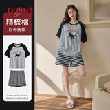 古今（GUJIN）纯棉带胸垫睡衣女夏季新款精梳棉短袖家居服睡裤卡通可爱套装XL
