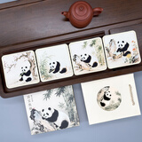 礼赋熊猫文创丝绸杯垫摆件送老外国人的中国风特色小礼物北京伴手礼品 熊猫-梅兰竹菊【4张】-礼盒+礼袋（JD仓）