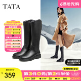 他她（TATA）黑色V口长筒靴女英伦加绒抗寒高筒靴骑士靴冬季G5JA1DG2 黑色（单里） 34