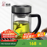 希诺双层玻璃杯男家用商务办公水杯带手柄泡茶杯子XN-9321 435mL